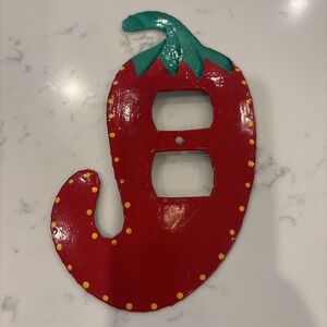 VTG Handpainted Red Chili Pepper Electric Outlet Custom Cover Made Haiti 7.5"